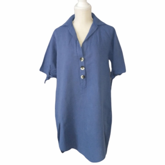 Zara Basics Blue Linen Blend Shirt Dress - Picture 5 of 7